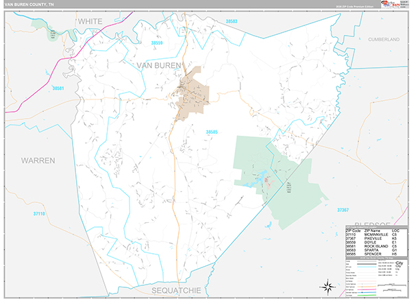Van Buren County, TN Zip Code Map